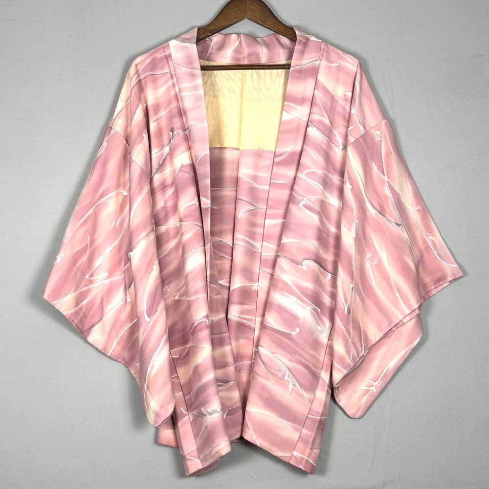 Vintage Japanese Silk Haori Jacket Womens One Size Pink Good 80s 90s Abstract